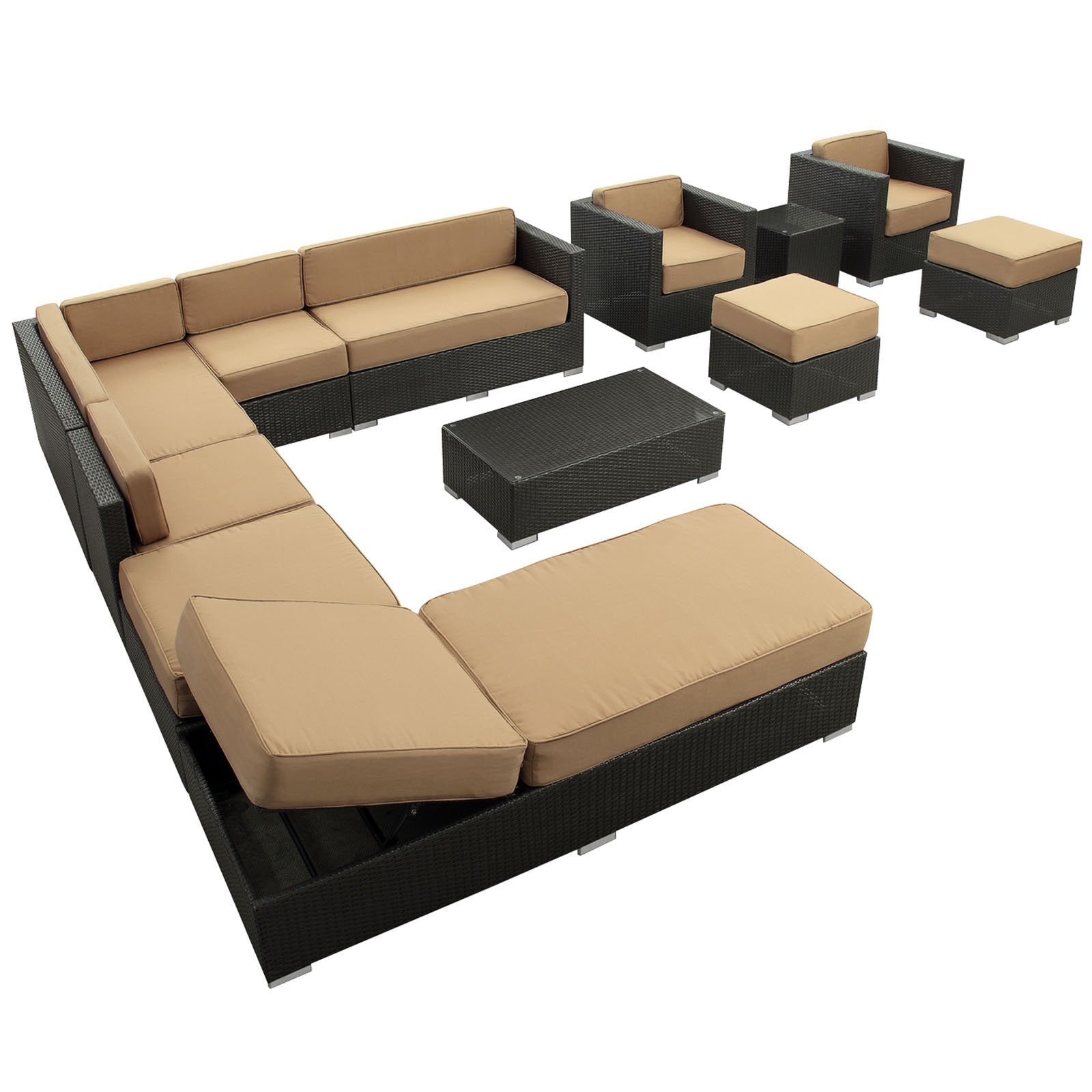 Modway Fusion 12-Piece Outdoor Rattan, Espresso With Mocha Cushions