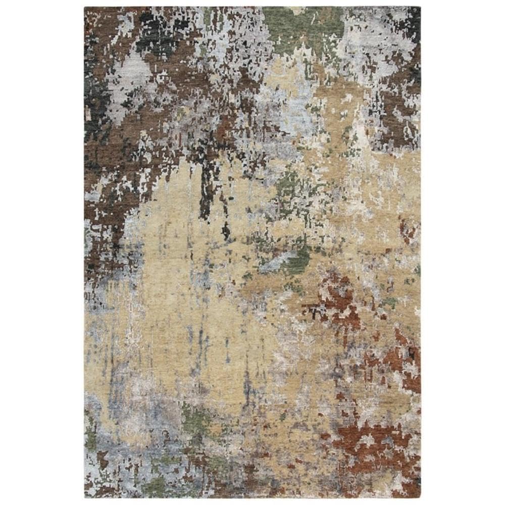 Noble 9' X 12' Abstract Beige/Brown/Gray/Rust/Blue Hand Knot Area Rug