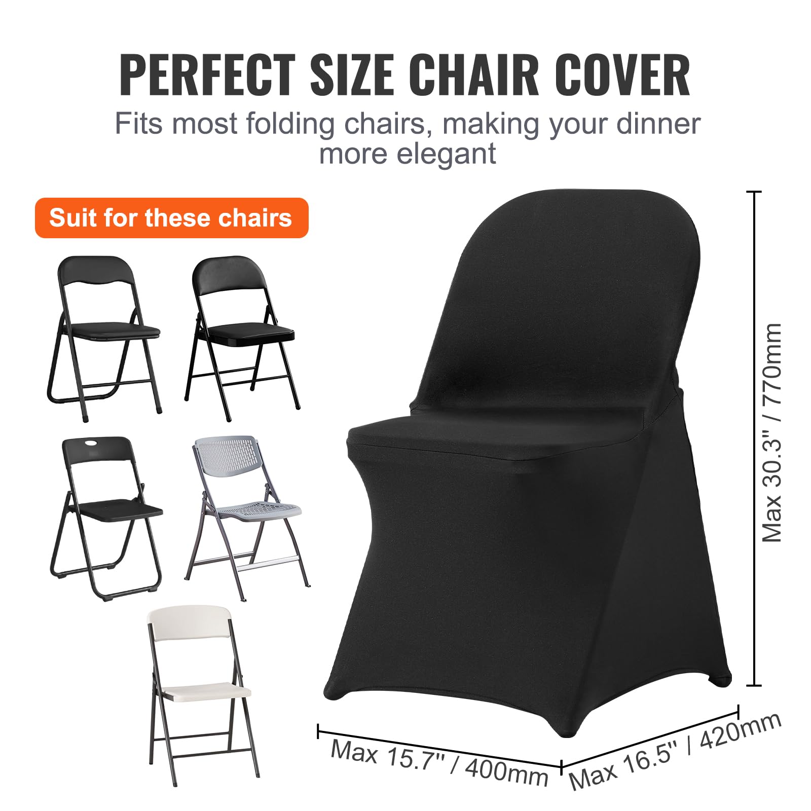 Vevor 30Pcs Black Folding Chair Covers, Universal Fitted Chair Cover, Removable Washable Protective Slipcovers, For Wedding, Holiday, Banquet, Party, Celebration, Dining