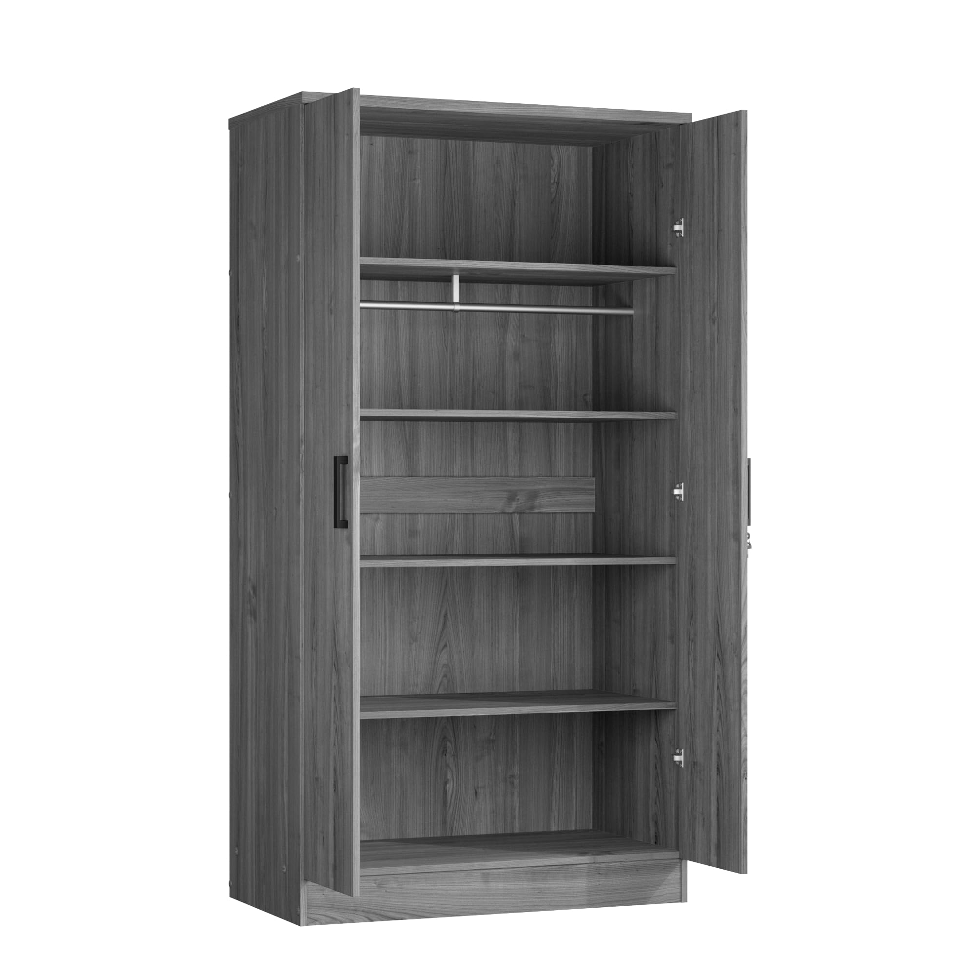 Woodpeckers Furniture And Mattress 2 Doors Wardrobe with Shelves (Grey)