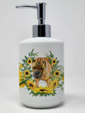 Caroline's Treasures CK2853SOAP Shar Pei in Sunflowers Ceramic Soap Dispenser Hand Soap Dispenser Pump Bottles for Bathroom Kitc