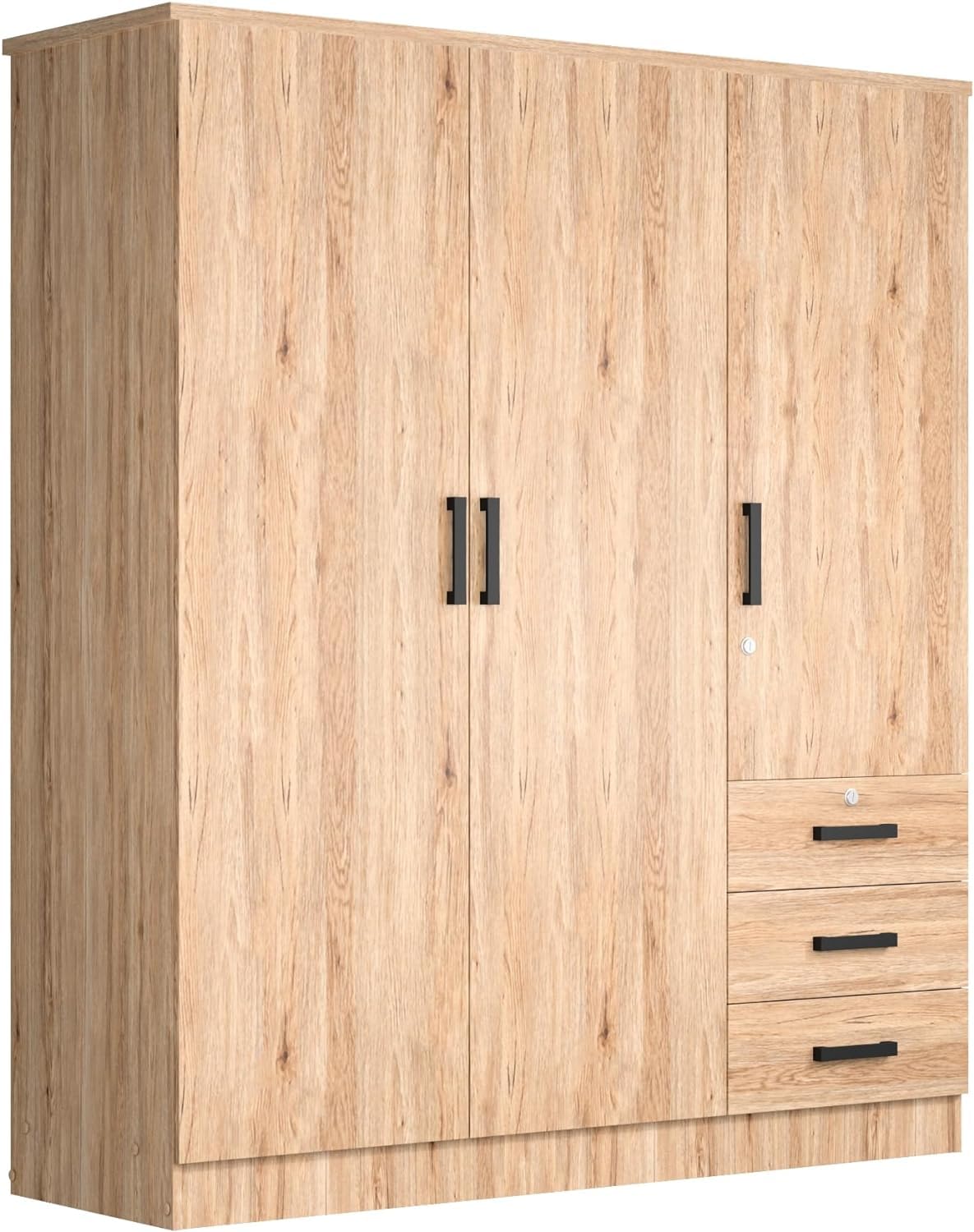 Violet Wardrobe Closet 3 Doors and 3 Drawers (Natural Oak)