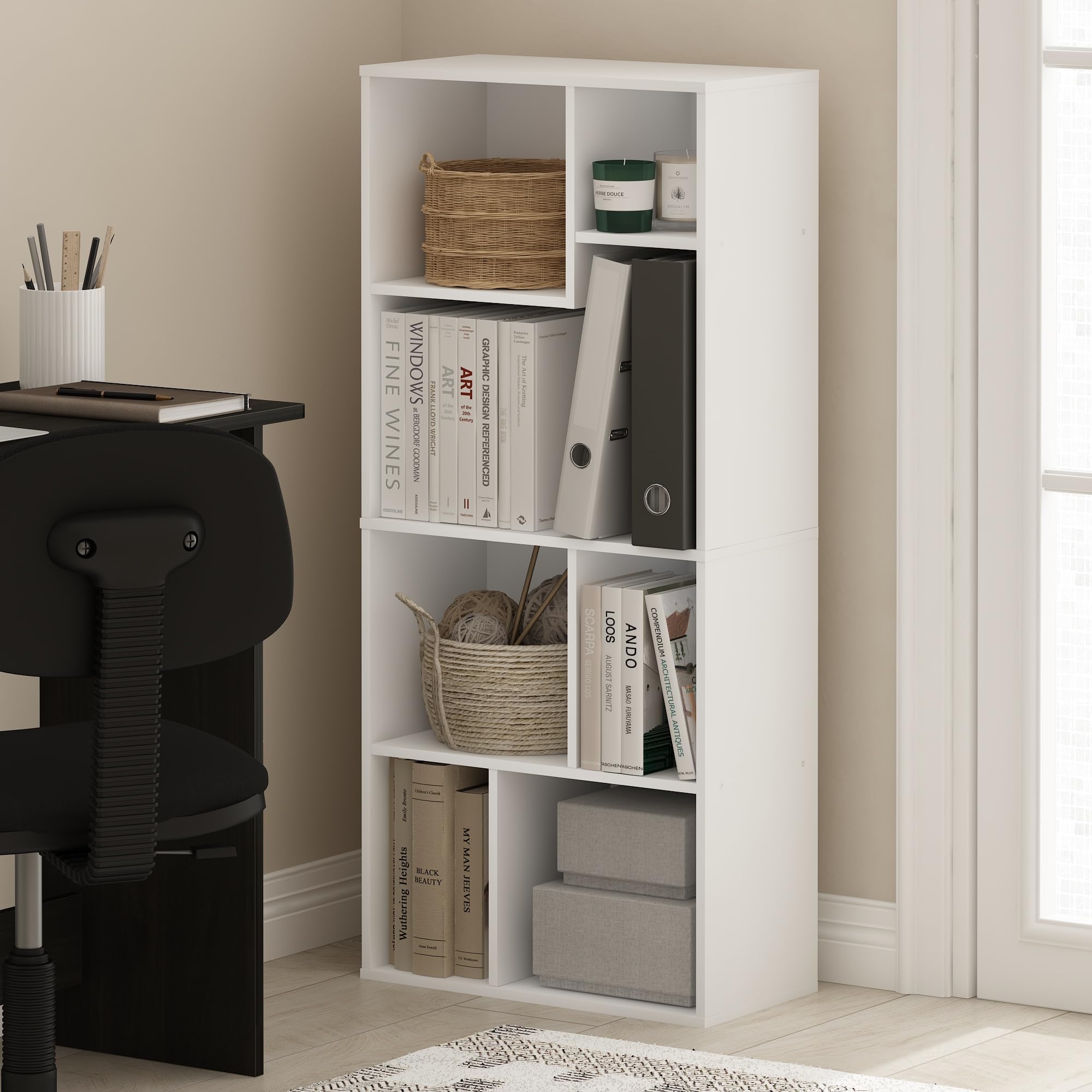 Furinno Daly 7-Cube Irregular Cubes Bookcase, Bookshelf, Storage Organizer, White