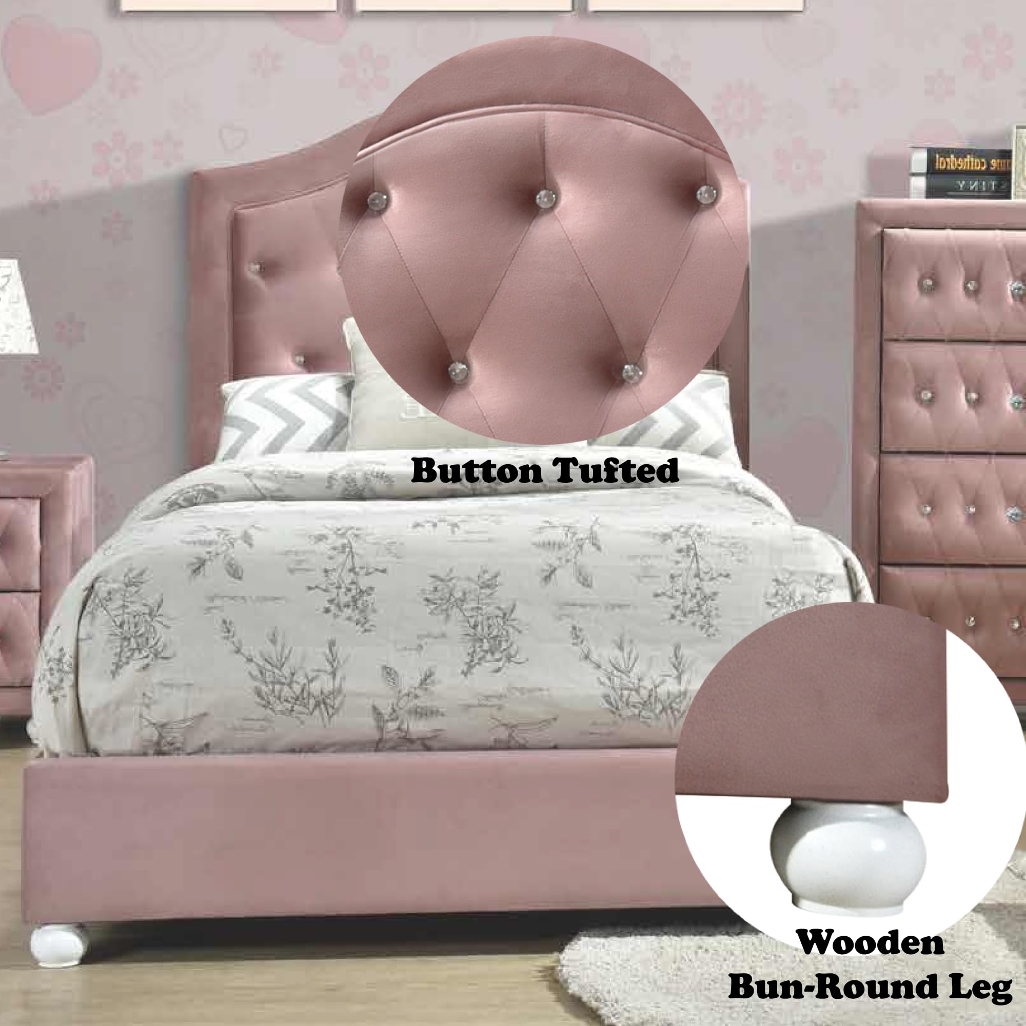 Acme Reggie Full Bed in Pink Fabric