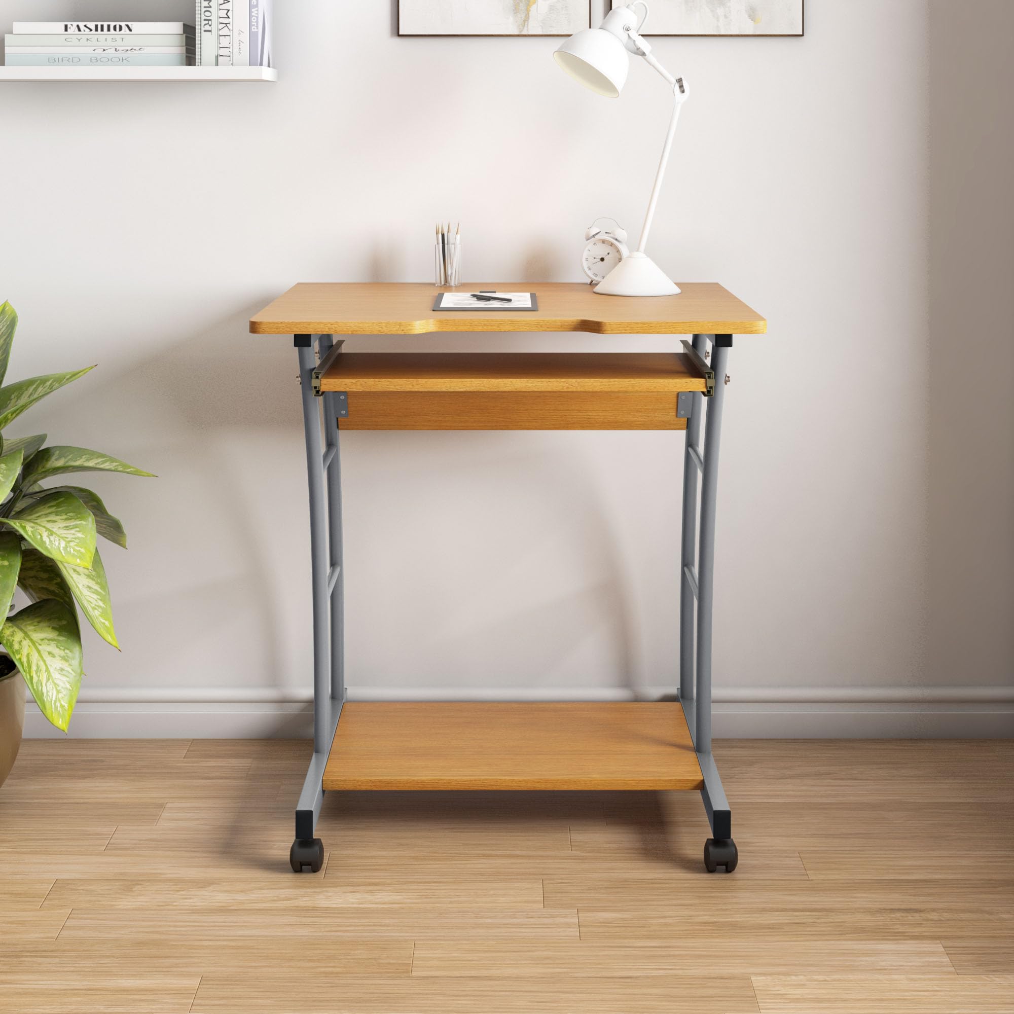 Nilkamal Leo Engineered Wood Computer Desk | Study Table With Keyboard Tray And 1 Open Shelf (Medium, Beech)