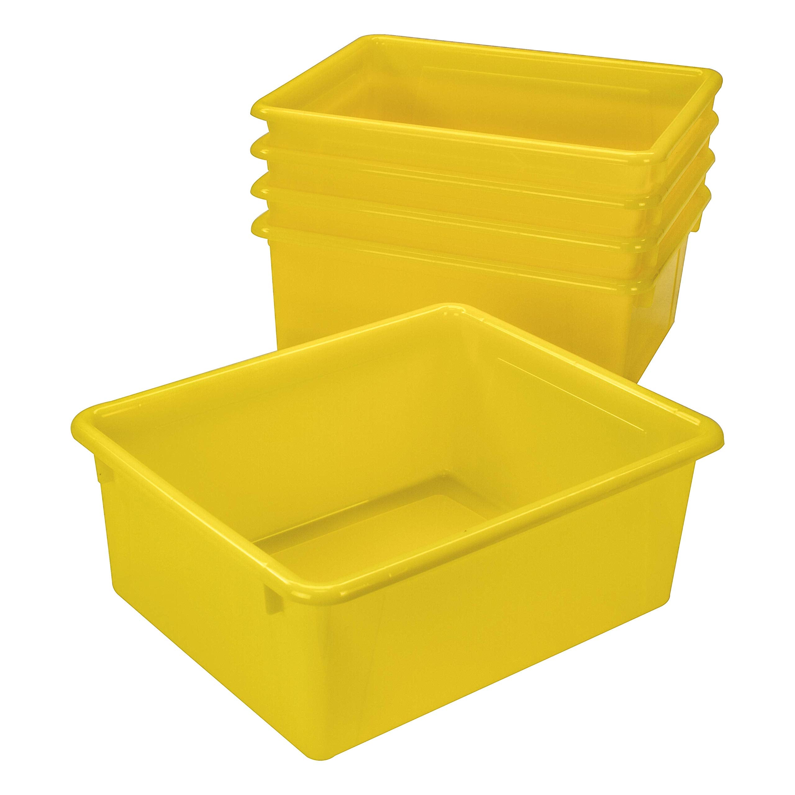 Storex Letter Size Deep Storage Tray - Organizer Bin For Classroom, Office And Home, Yellow, 5-Pack (62526A05C)