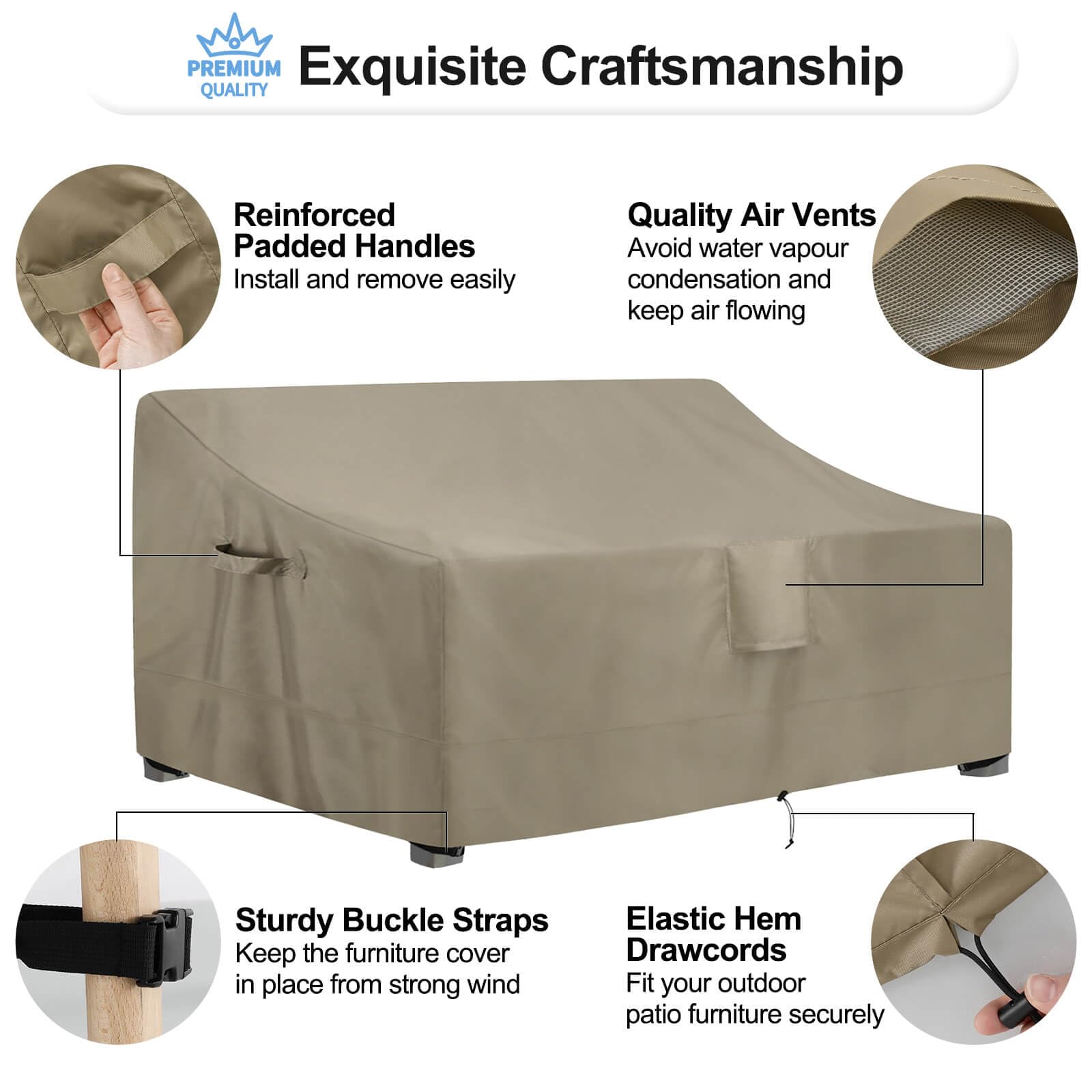 Outdoorlines Outdoor Waterproof Patio 3-Seater Couch Cover - Uv Resistant Patio Sofa Furniture Covers Weatherproof Heavy Duty Glider Covers For Outdoor Furniture, 88Wx32.5Dx33H Inches, Camel
