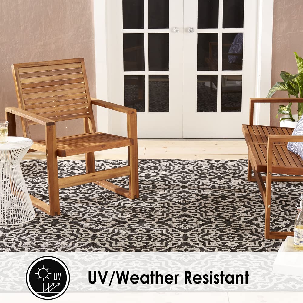 Nicole Miller New York Patio Country Danica Transitional Geometric Indoor/Outdoor Area Rug, Black/Grey, 3'11'X5'2'