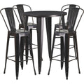 Flash Furniture Callum Commercial Grade 30" Round Red Metal Indoor-Outdoor Bar Table Set With 4 Cafe Stools