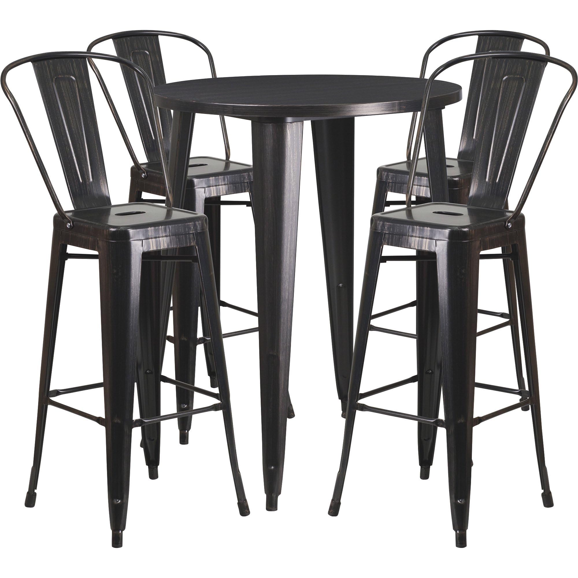 Flash Furniture Callum Commercial Grade 30" Round Red Metal Indoor-Outdoor Bar Table Set With 4 Cafe Stools