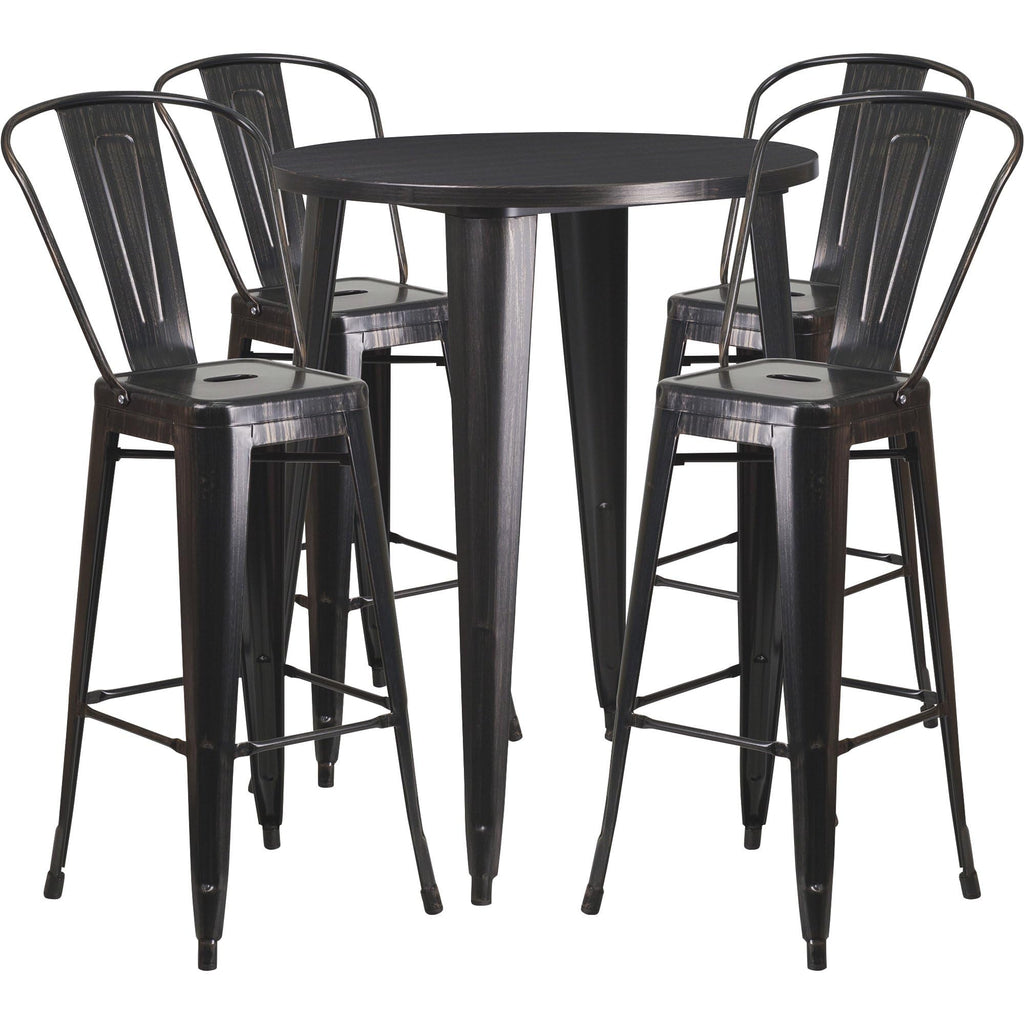 Flash Furniture Callum Commercial Grade 30" Round Black Metal Indoor-Outdoor Bar Table Set With 4 Cafe Stools