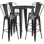 Flash Furniture Callum Commercial Grade 30" Round Black Metal Indoor-Outdoor Bar Table Set With 4 Cafe Stools