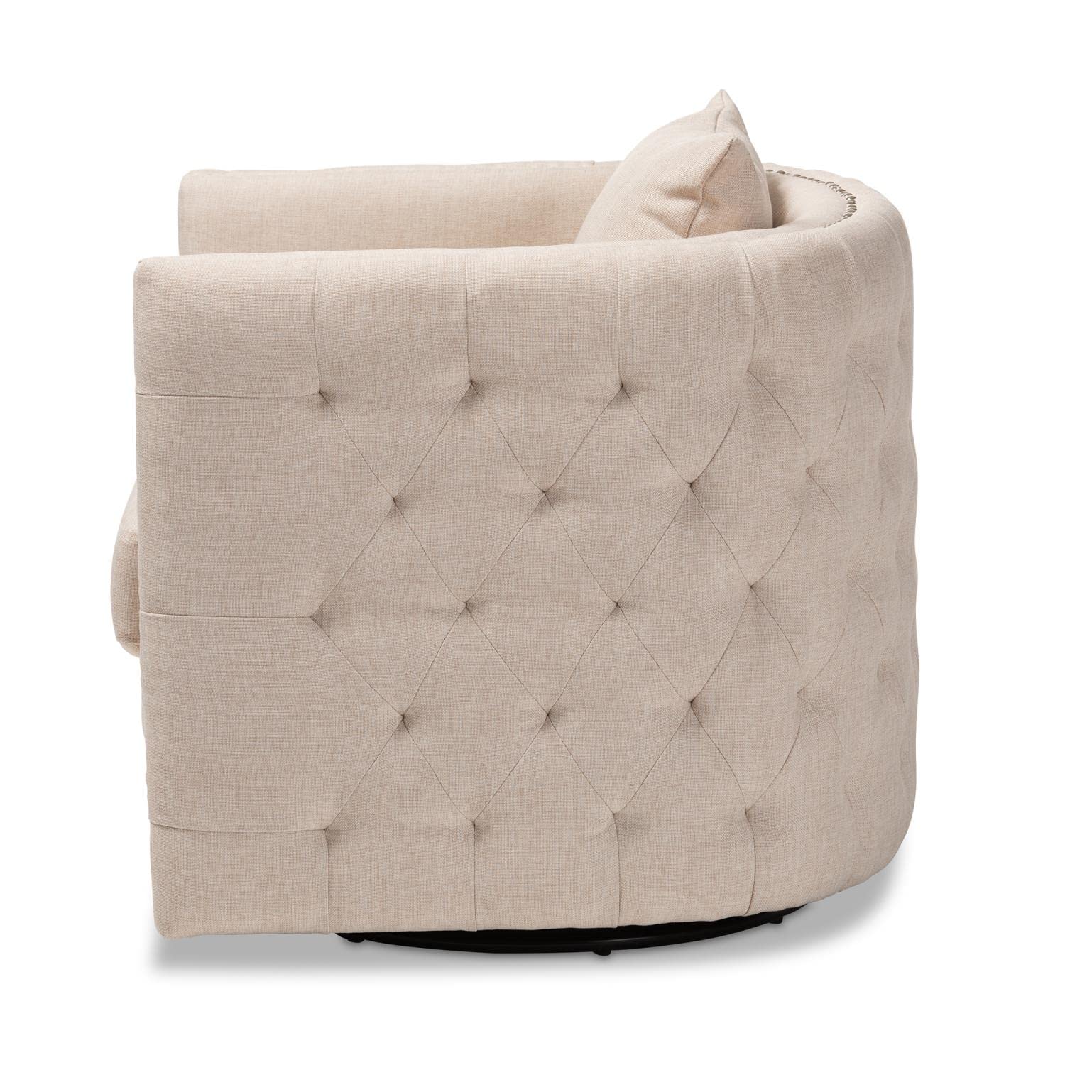 Baxton Studio Micah Modern And Contemporary Beige Fabric Upholstered Tufted Swivel Chair