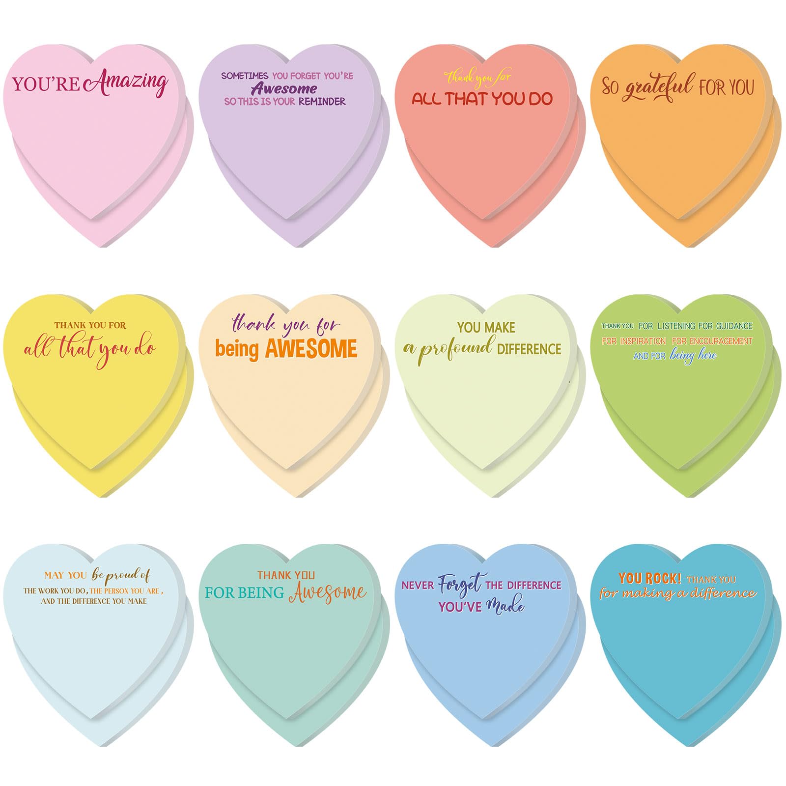 Teling 24 Pcs Valentine'S Day Sticky Notes 3 X 3 Inch Heart Shape Sticky Inspirational Red Heart Notepads Appreciation Gifts Bul