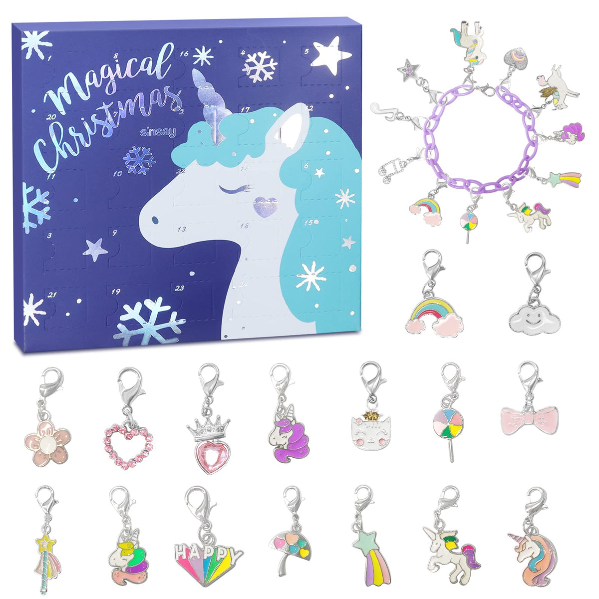 Christmas Advent Calendar 2024 for Girls Boys with 24 Days Unique Gift Countdown Calendar Blind Box Blue UnicornTheme DIY Creati
