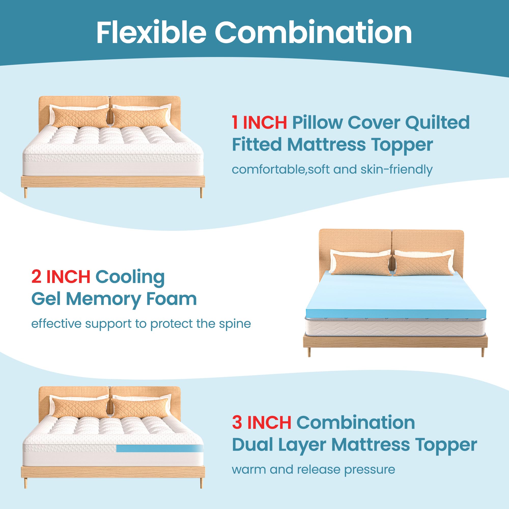 Aprleaf Pillow Top Mattress Topper Full Size, 3 Inch Dual Layer Mattress Topper, 1 Inch Cooling Pillow Topper And 2 Inch Gel Mem