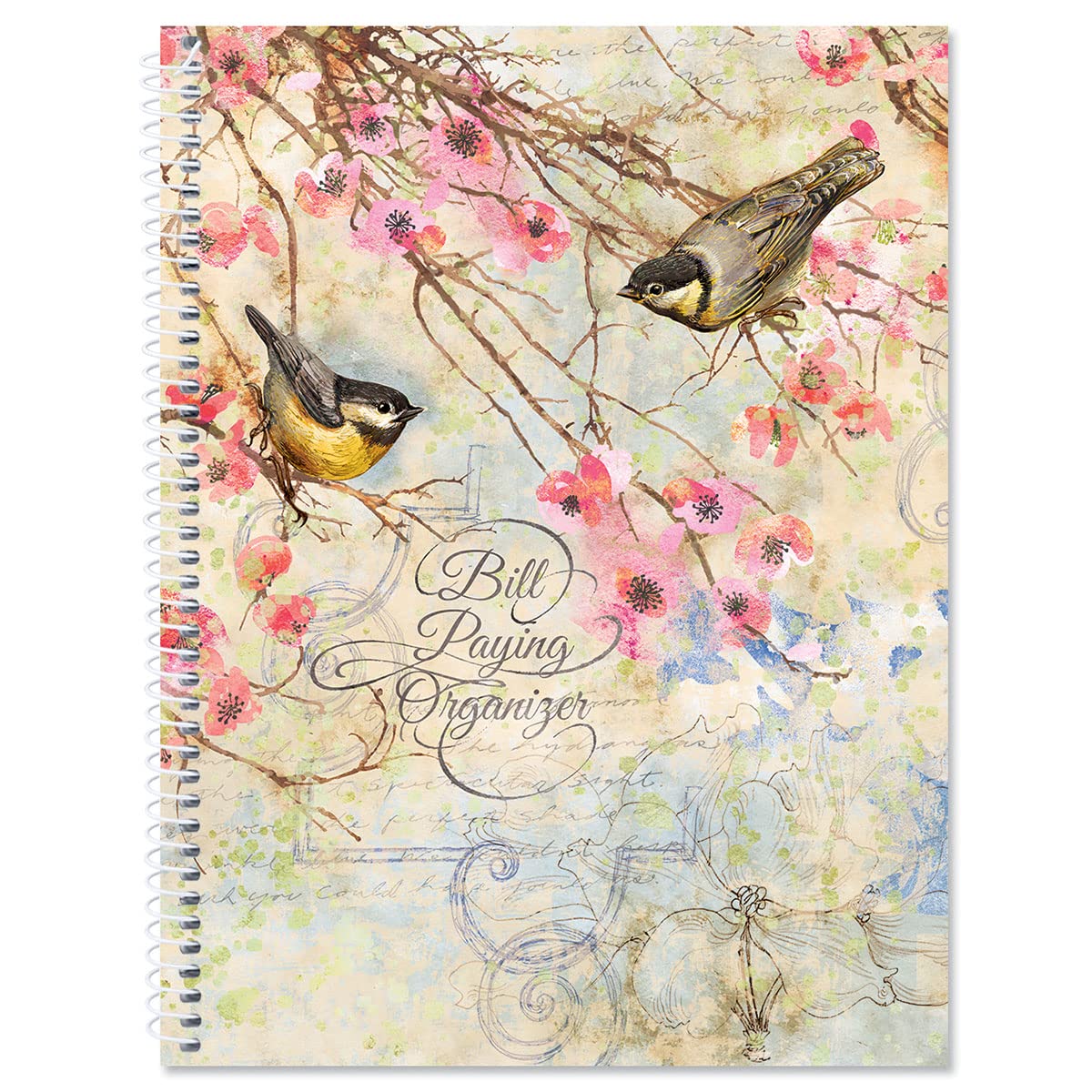 Feathered Nest Bill Paying Organizer Book - Personal Account Book, 9' By 12 Inch, Spiral-Bound, 14 Pockets, 32 Label Stickers,