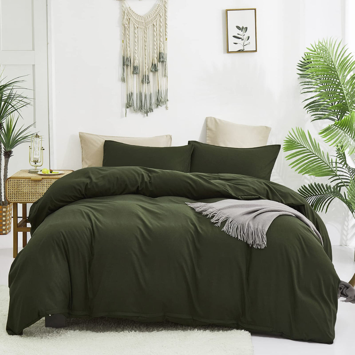 Cottonight Army Green Comforter Set Full Dark Green Bedding Comforter Set Plain Olive Green Blanket Quilts Modern Soft Breathabl