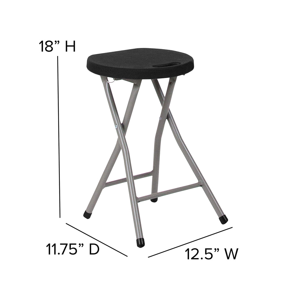 Flash Furniture Micah Foldable Stool with Black Plastic Seat and Titanium Gray Frame