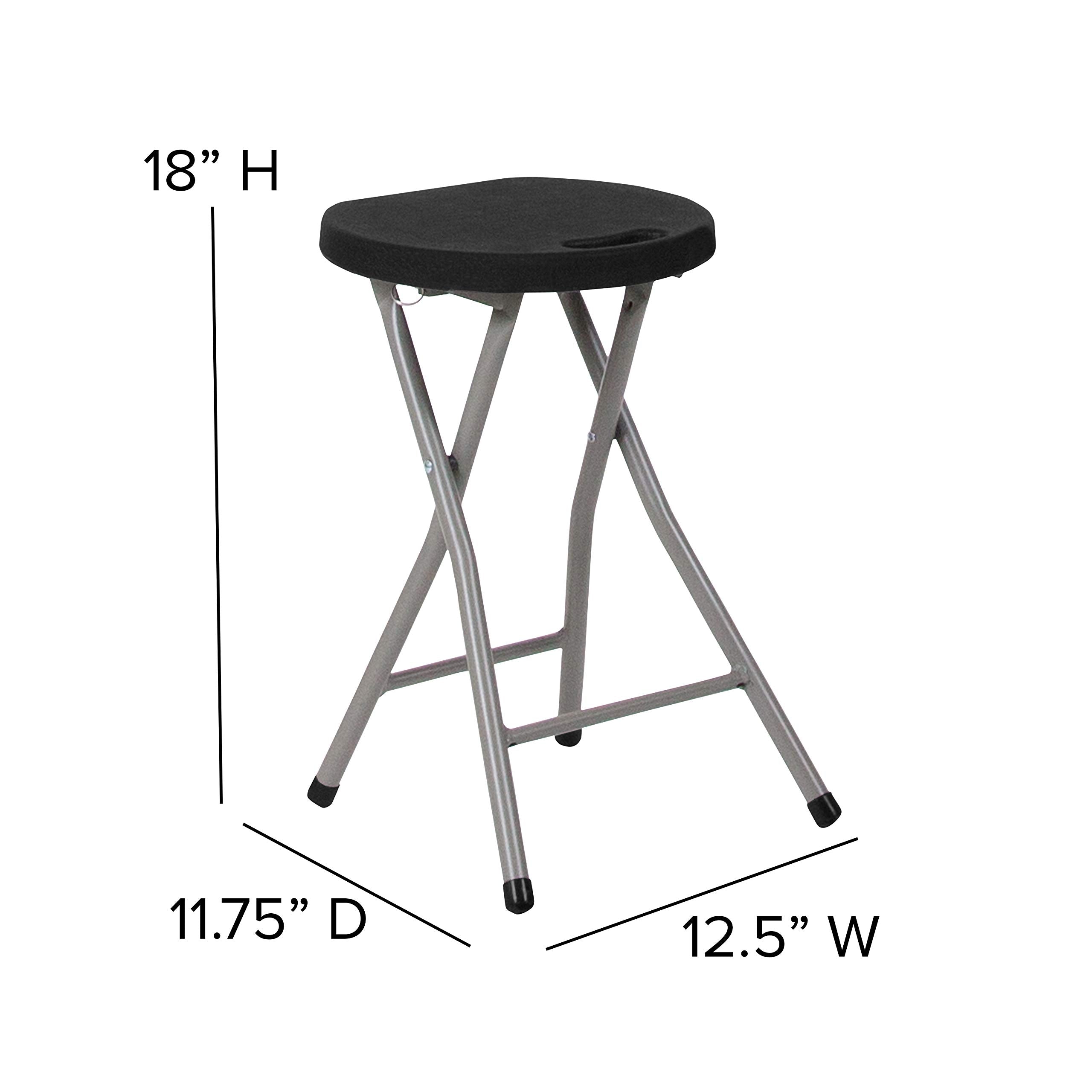 Flash Furniture Micah Foldable Stool with Black Plastic Seat and Titanium Gray Frame