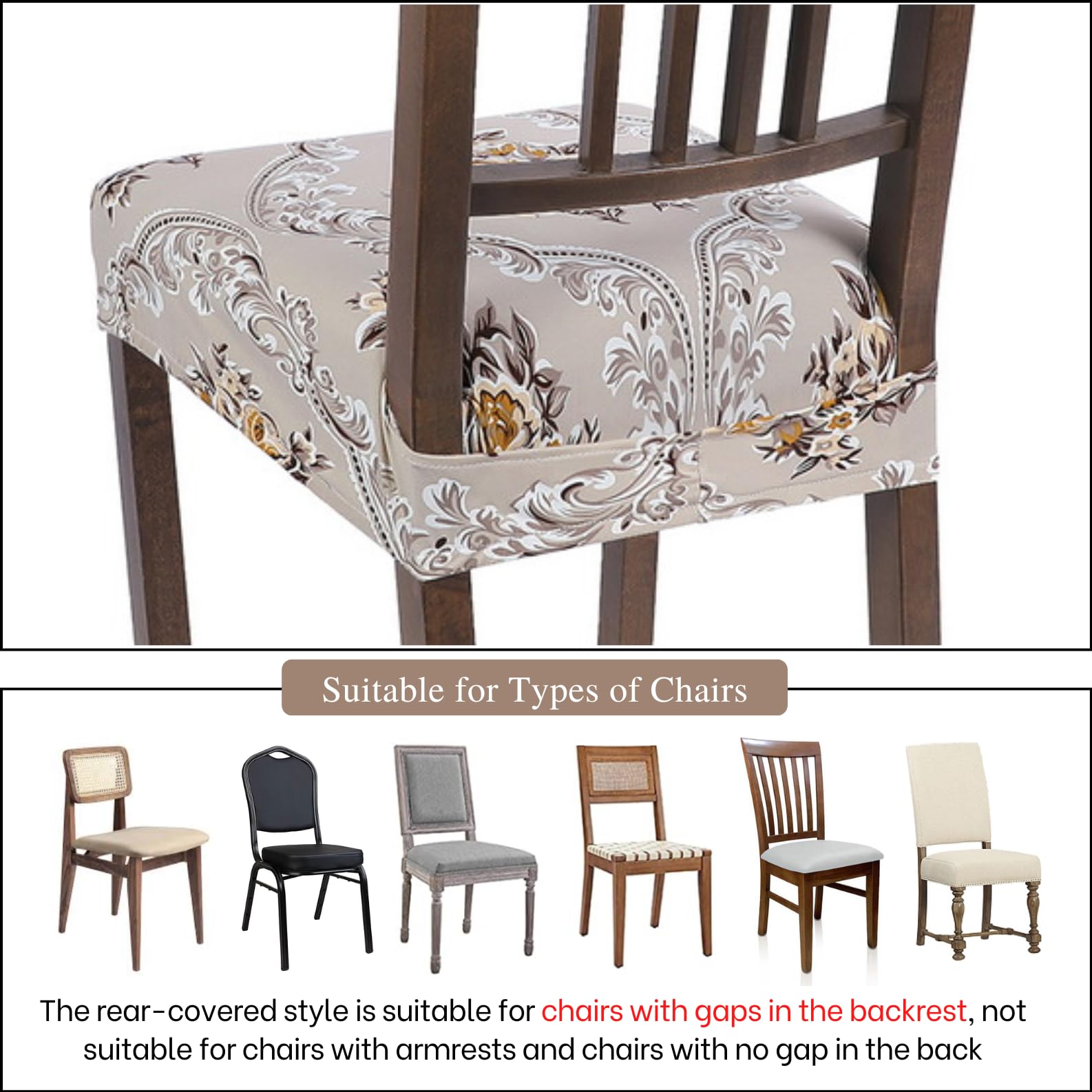 Searchi Stretch Dining Chair Seat Covers Set Of 4, Soft Removable Washable Seat Covers For Dining Chairs, Dining Room Seat Cover Slipcover Protector (Rear-Covered, Orange Brown Flower)