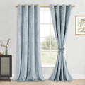 DWCN Stone Blue Velvet Curtains - 84 Inches Long Super Soft Luxury Tieable Window Treatments Room Darkening Privacy Protect Blac