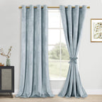 DWCN Stone Blue Velvet Curtains - 84 Inches Long Super Soft Luxury Tieable Window Treatments Room Darkening Privacy Protect Blac