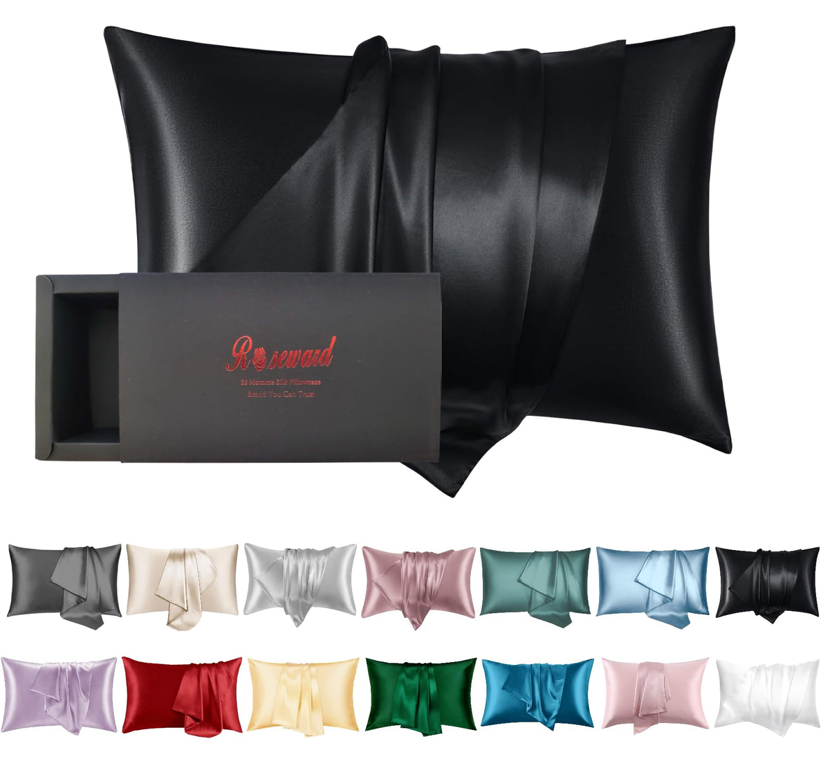 Black Silk Pillowcase For Hair And Skin Made In Usa, Real 22 Momme King Silk Pillow Cases With Zipper, Pure Silk, Cooling, Anti