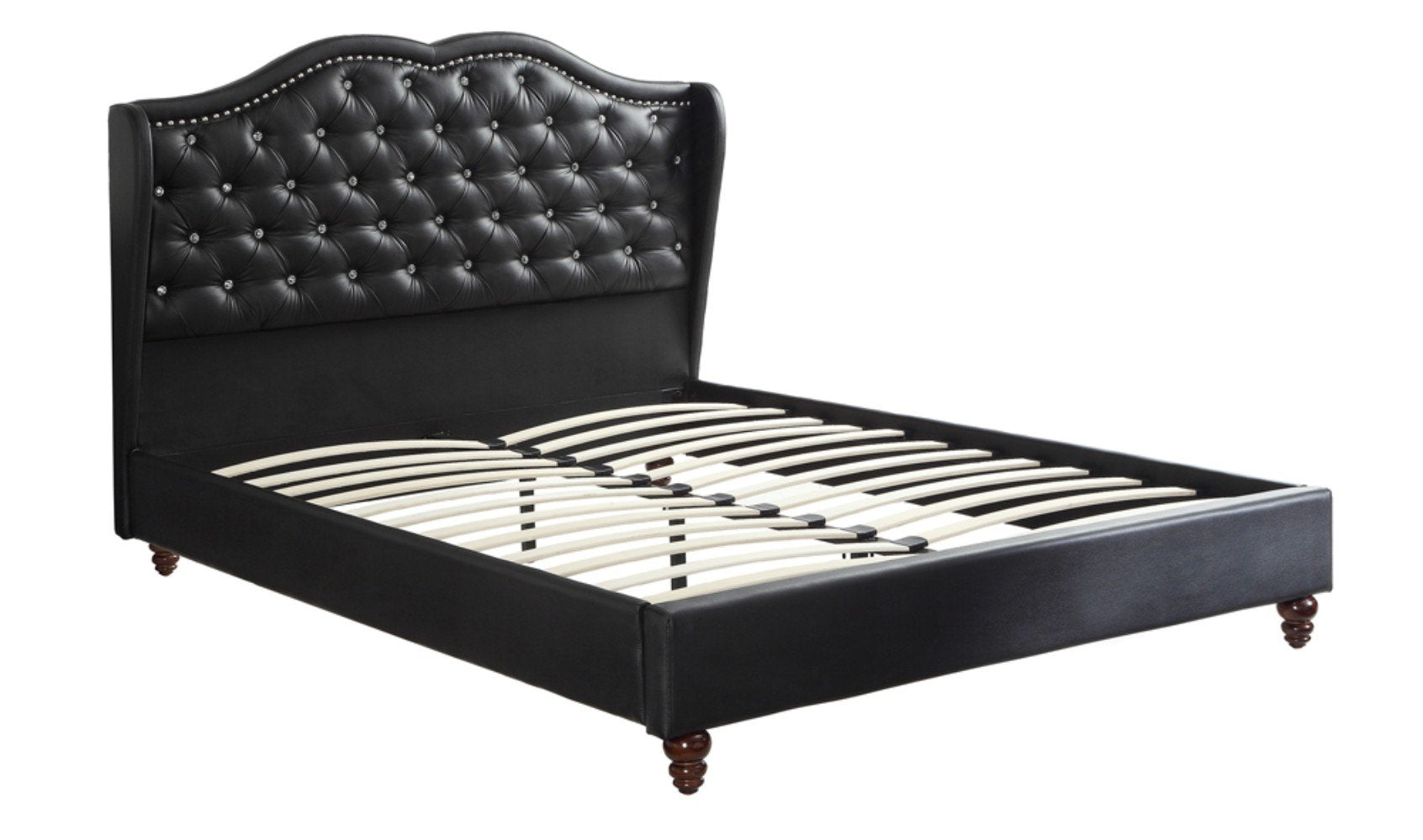 Benjara Magnificent Faux Leather Upholstered Bed, Black