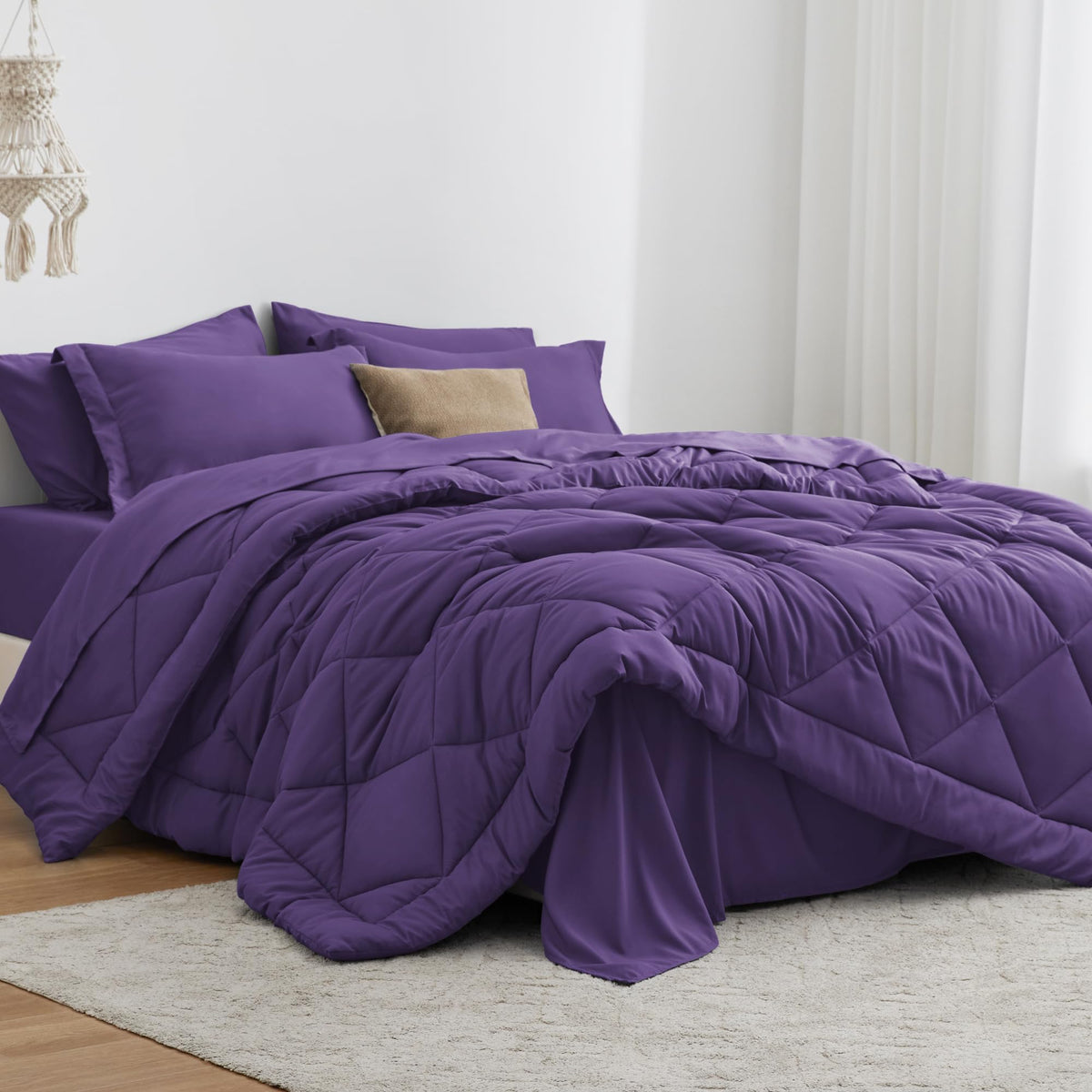 Love'S Cabin Full Comforter Set Purple, 7 Pieces Full Bed In A Bag, All Season Full Bedding Sets With 1 Comforter, 1 Flat Sheet,