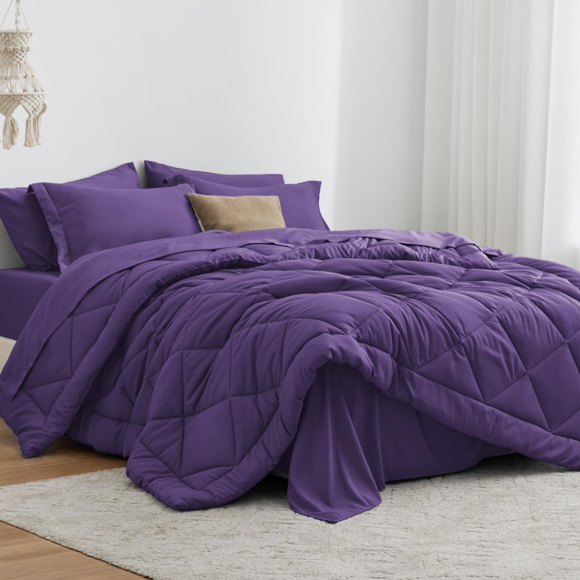 Love'S Cabin Full Comforter Set Purple, 7 Pieces Full Bed In A Bag, All Season Full Bedding Sets With 1 Comforter, 1 Flat Sheet,