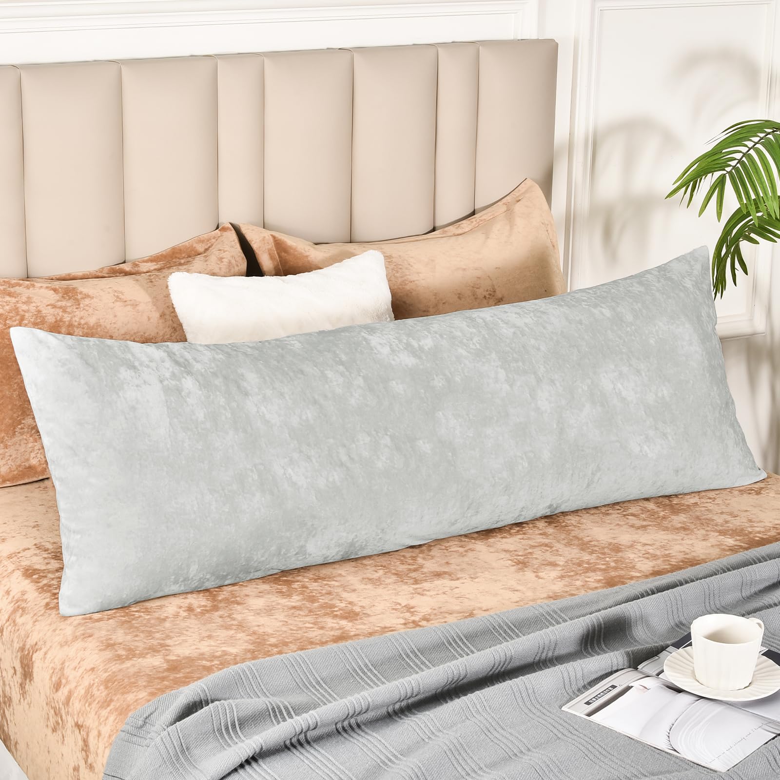 Phf Truly Velvet Zippered Body Pillowcase, No Insert, 1 Pack Ultra Soft Breathable Pillow Sham Cover With Zipper, 20'X 54' Long Luxury Cozy Warm Fuzzy Flannel Body Pillow Case, Sliver Grey