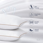 Puredown® Goose Feathers And Down Alternative Pillows, Premium Medium To Firm Bed Pillows For Sleeping, Luxury Pillows With Downproof Cover, 2 Pack, Standard Size, 20X26 Inches