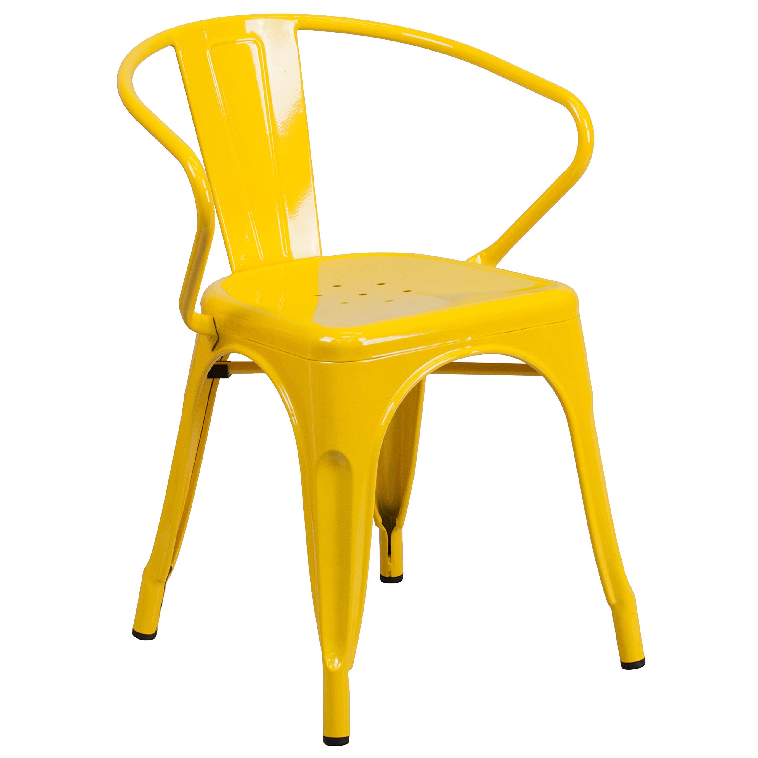 Flash Furniture Commercial Grade 30&quot; Round Yellow Metal Indoor-Outdoor Table Set With 4 Arm Chairs