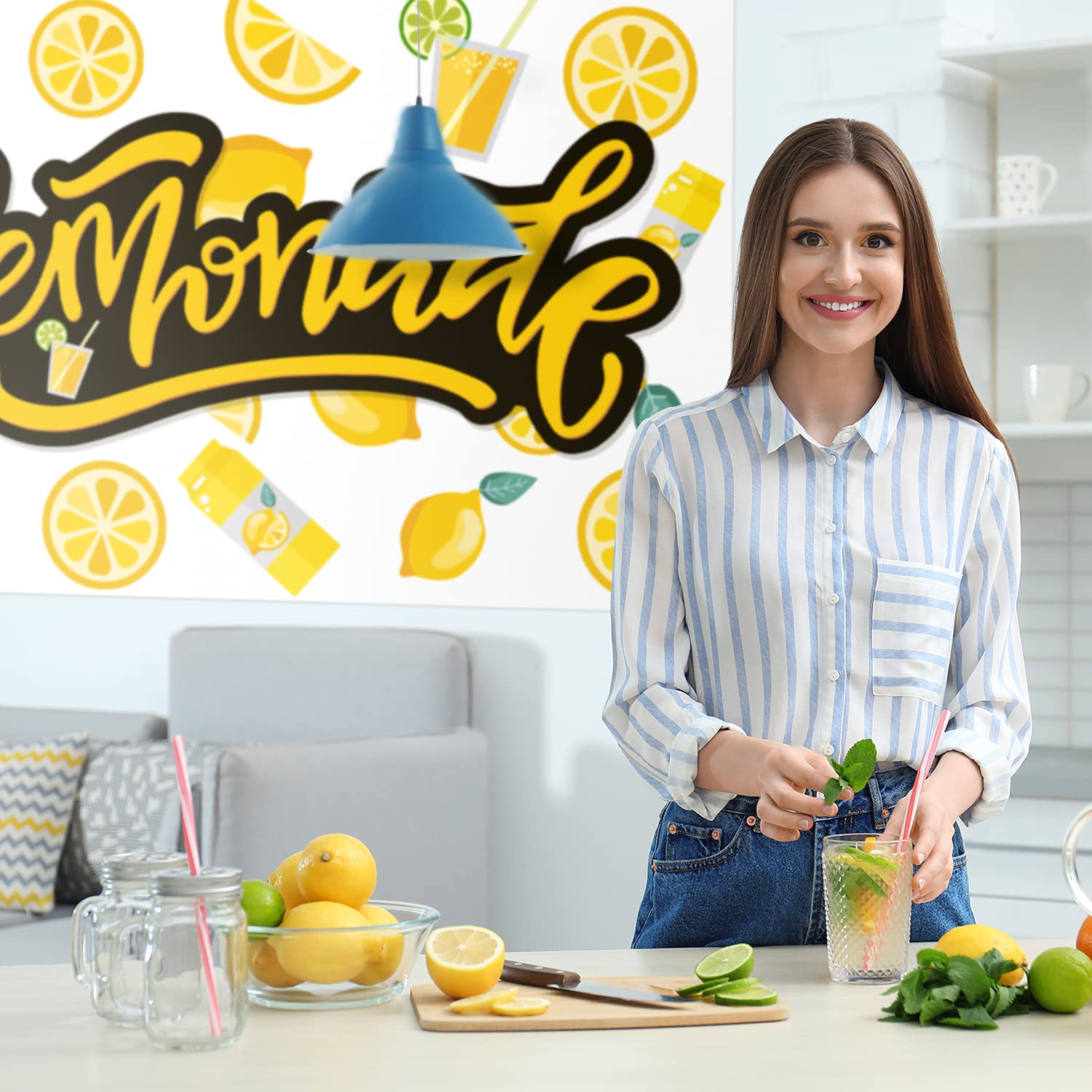 Lemonade Backdrop Banner Decor White - Lemon Party Theme Decorations For Lemonade Stand Birthday Supplies,Yellow