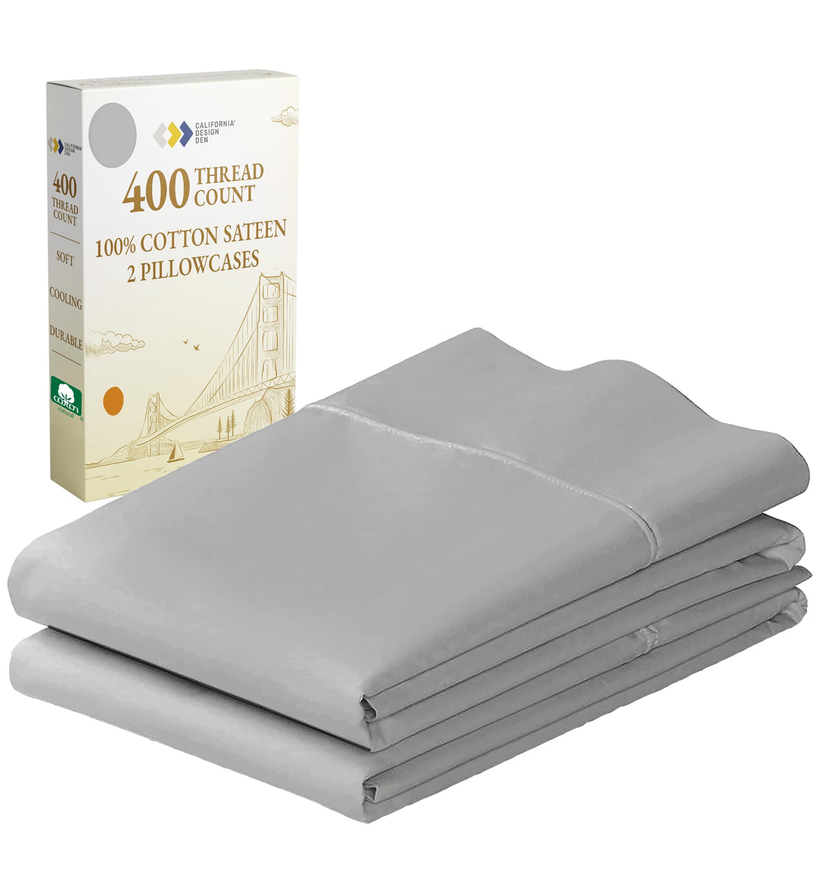 California Design Den Standard Queen Size Pillowcase Set - 400 Thread Count, 100% Cotton Sateen, Set Of 2 Pillow Covers, Breatha