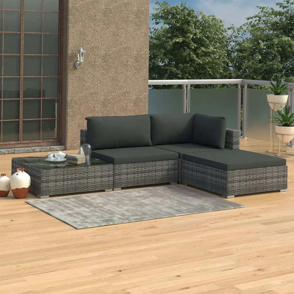 vidaXL 4 Piece Garden Lounge Set with Cushions Poly Rattan Gray