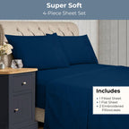 Royale Linens - 4 Piece California King Bed Sheet - Brushed Microfiber 1800 Bedding - 1 Fitted Sheet, 1 Flat Sheet, 2 Pillow Cas