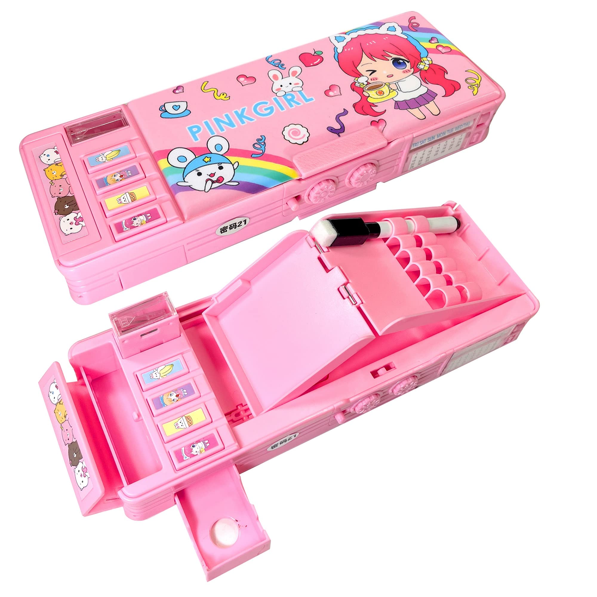 Lilybeauty Pop Up Multifunction Pencil Case For Girls And Boys, Cute Cartoon Pen Box Organizer Stationery With Lock, Sharpener,