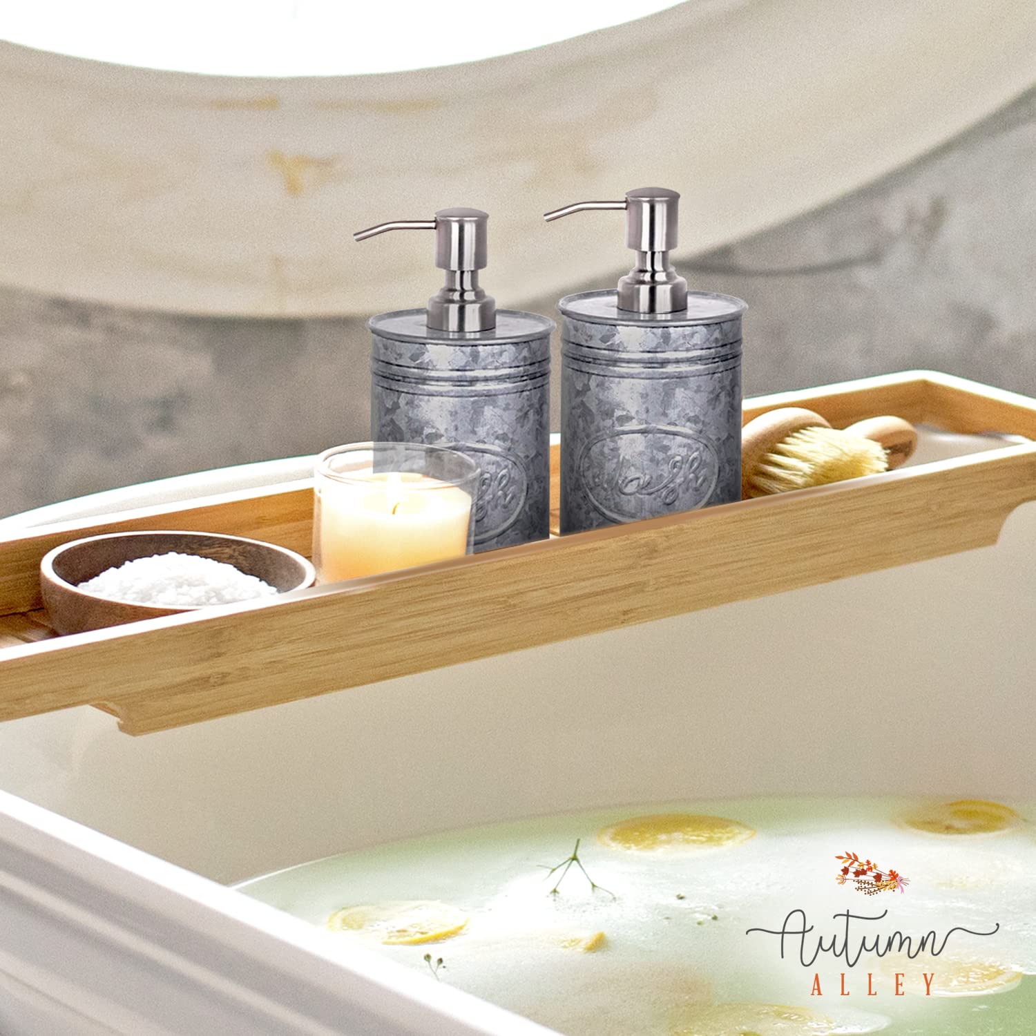 Autumn Alley Galvanized Farmhouse Soap Dispenser - 17.5 oz Rustic Bathroom Accessories with Stainless Steel Pump for Hand Wash & Lotion