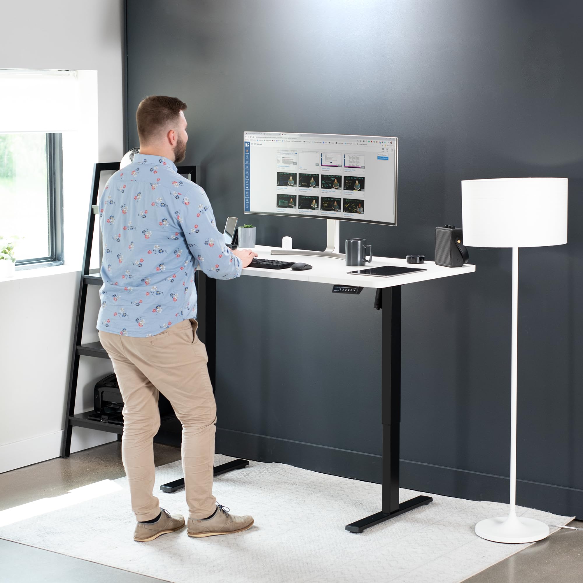 Vivo Electric 60 X 30 Inch Standing Desk Workstation, Memory Controller Height Adjustment, 1B Series, White Top Black Frame, Desk-Kit-1B6W-30