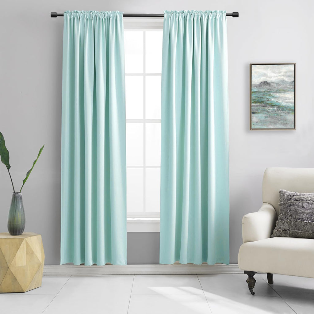 Donren 2 Panels Blackout Curtain Panels For Bedroom - Room Darkening Thermal Insulated Drapes With Rod Pocket(Aqua,52 By 84 Inch)