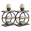 LITTLE TREE End Table Set 2, Side Table with 3-Tier Storage Shelves, Small Sofa Side Table for Living Room, Wooden Side End Tabl