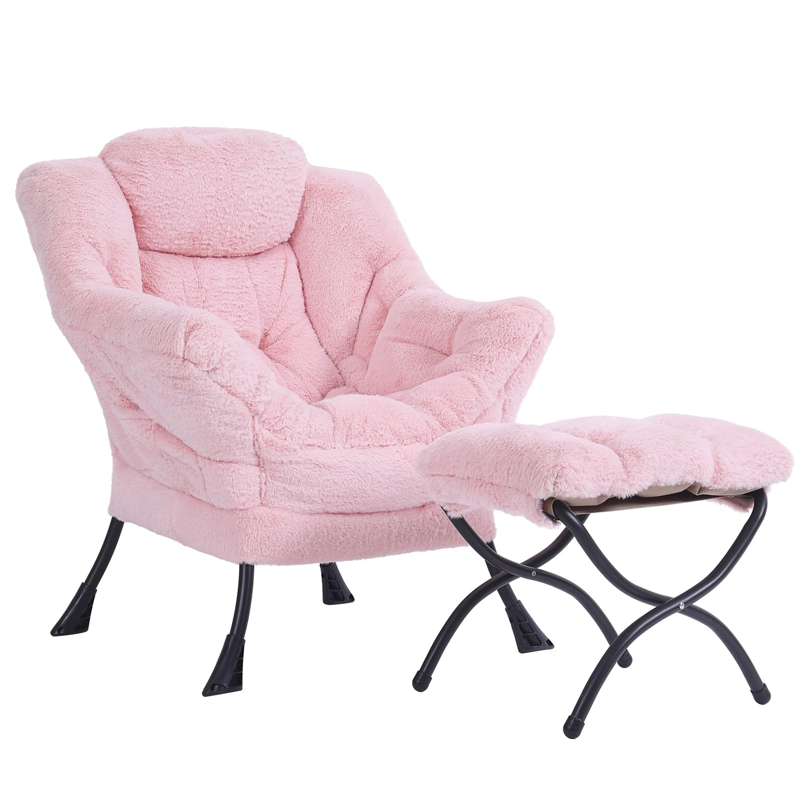 Givjoy Plush Lazy Chair and Ottoman, Large Contemporary Accent Lounge Chair with Armrests and a Side Pocket, Modern Leisure Upho