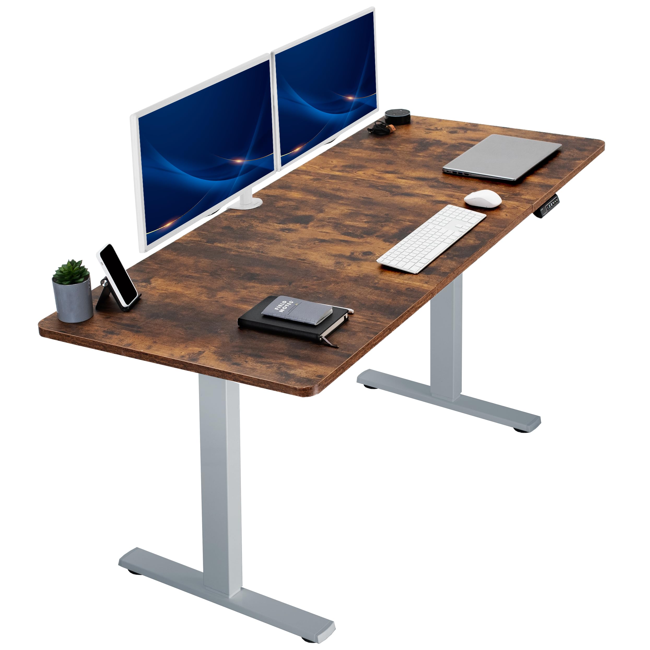 VIVO Electric 71 x 30 in Rustic Standing Desk, Memory Height Adjustment, 1B Series, Holds 220 lbs, Vintage Brown Top Gray Frame,
