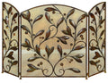 Mesh Design 3 Panel Metal Fire Screen with Leaf Motif, Bronze