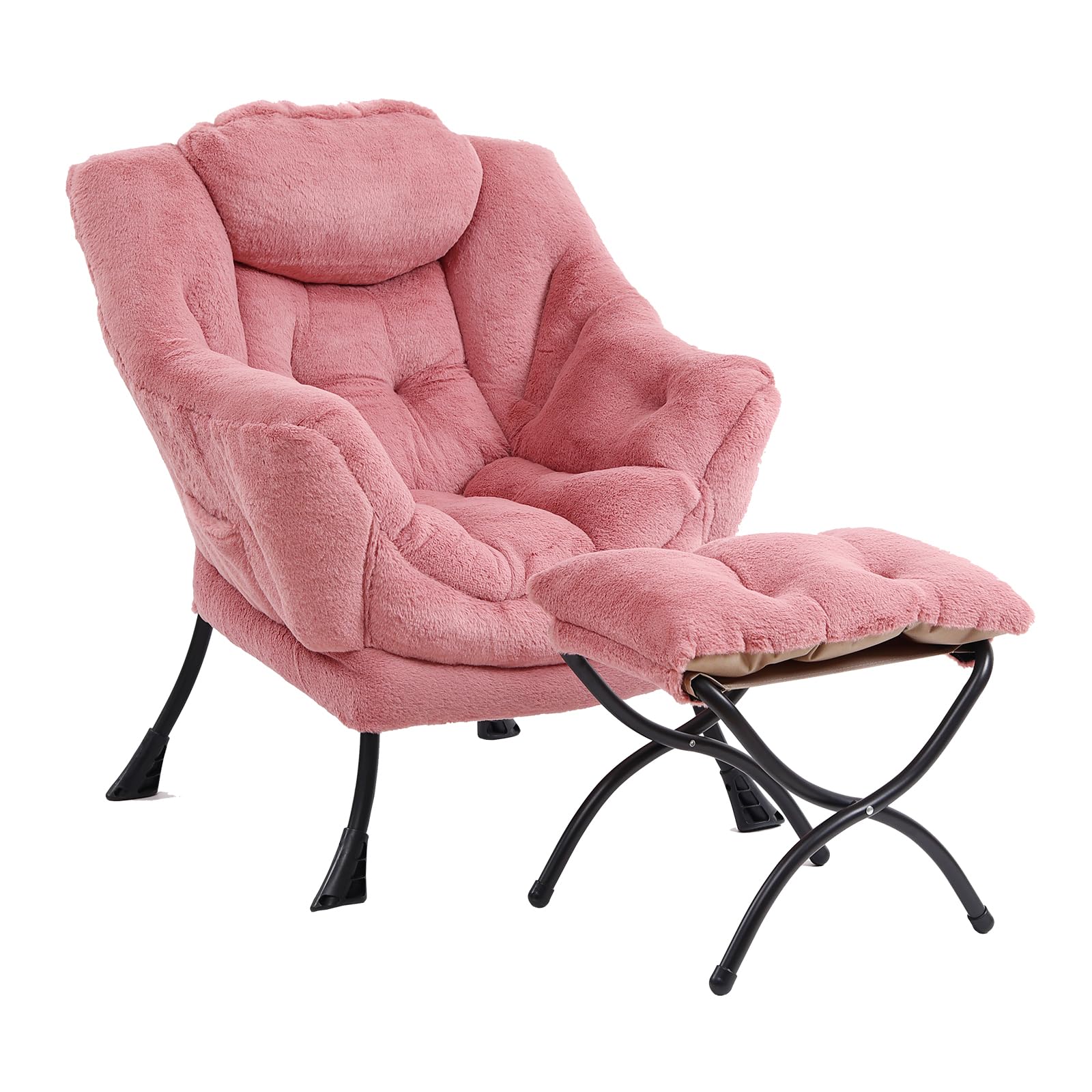 Furlide Lazy Chair With Ottoman, Modern Chair With Folding Footrest, Lounge Accent Chair, Comfortable Reading Chair (Plush Dark