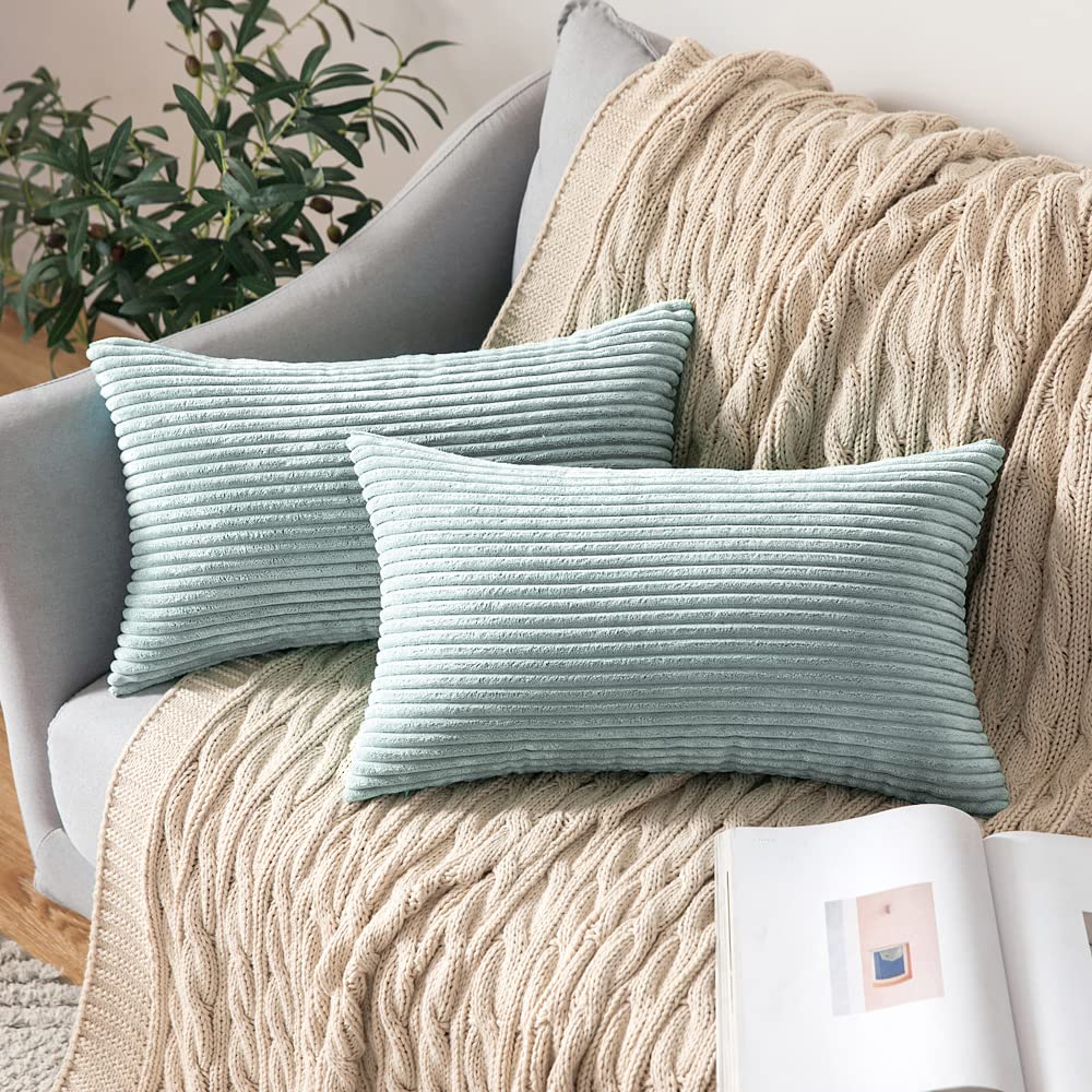 Miulee Pack Of 2 Corduroy Pillow Covers 12 X 20 Inch Lumbar Throw Pillow Covers Mint Pillowcases For Sofa Bedroom Couch