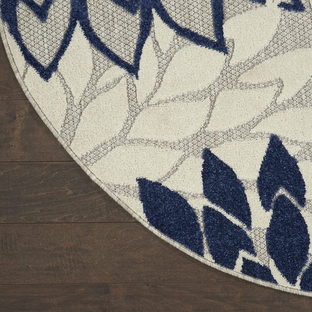 HomeRoots Ivory/Navy 100% Polypropylene 8’ Round Ivory and Navy Indoor Outdoor Area Rug