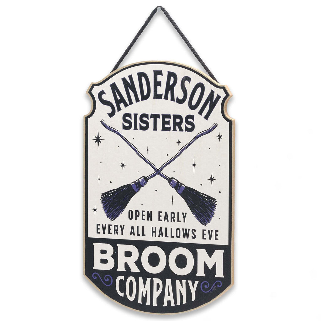 Open Road Brands Disney Hocus Pocus Sanderson Sisters Broom Company Hanging Wood Wall Decor - Fun Hocus Pocus Sign For Halloween
